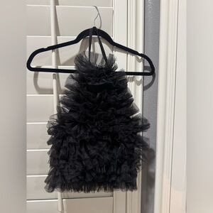 Zara Black Ruffled Tulle Halter top